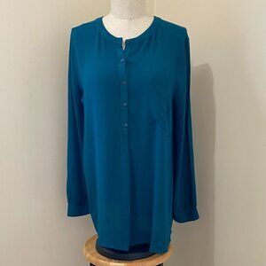 Teal "Lush" blouse with high low hem. Size Large